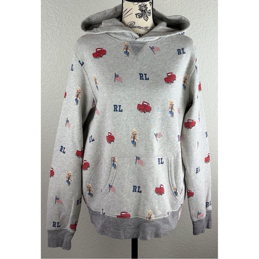 Ralph Lauren Polo Country Boy’s Grey Graphic Polo Bear W/ Truck Hoodie, size XL - Picture 7 of 14